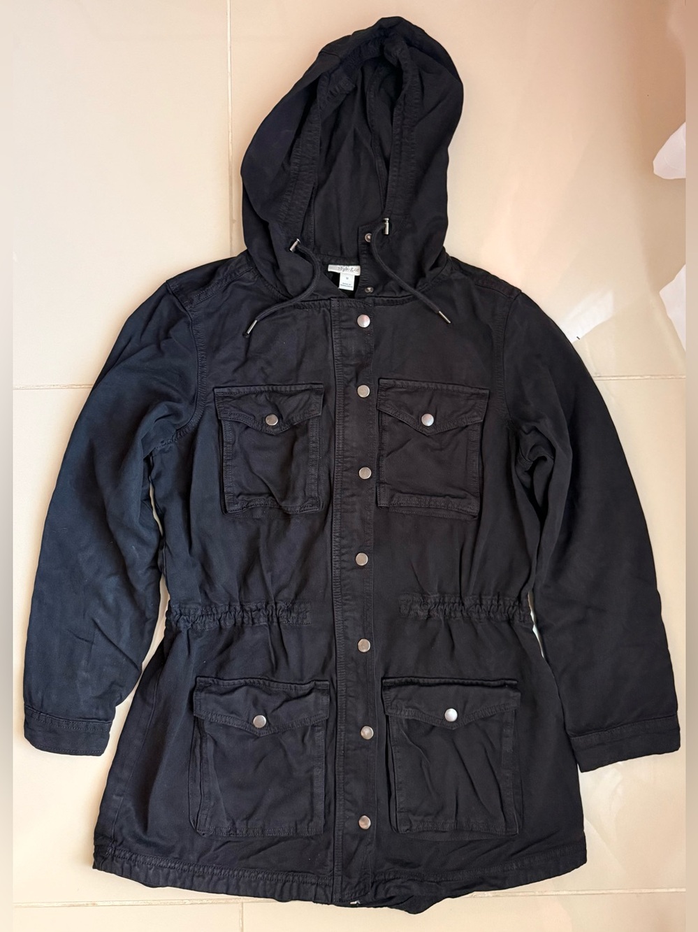 Style & Co Black Hooded Utility Jacket - Size M